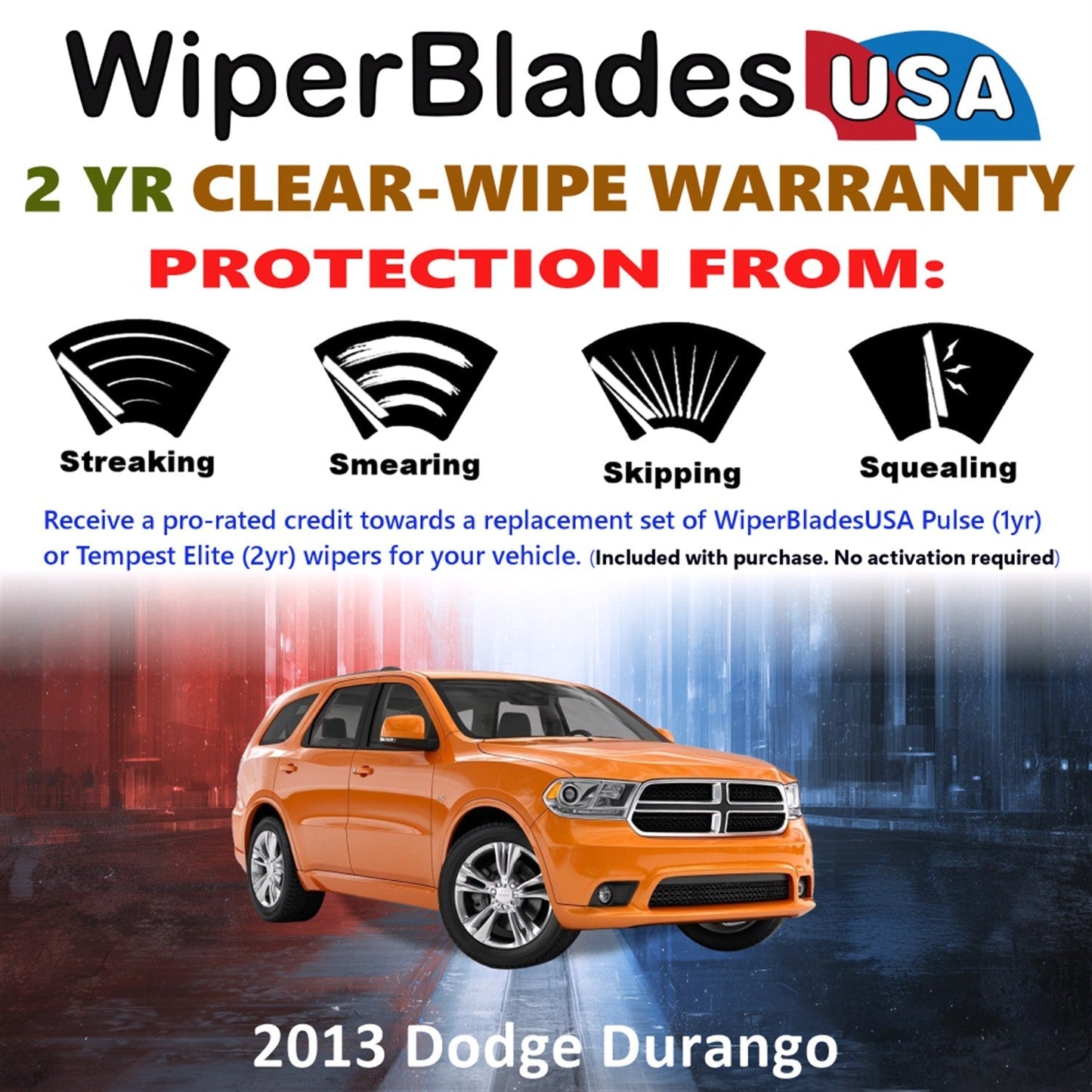 2013 Dodge Durango Wiper Blades Set w/2yr Wear Warranty (Set of 2) Tempest Elite-1