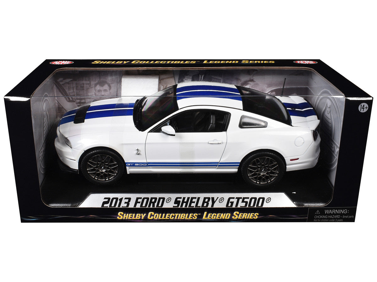 2013 Ford Shelby Cobra GT500 SVT White with Blue Stripes 1/18 Diecast Car Model by Shelby Collectibles-1