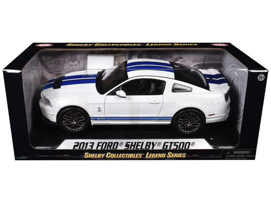 2013 Ford Shelby Cobra GT500 SVT White with Blue Stripes 1/18 Diecast Car Model by Shelby Collectibles-1
