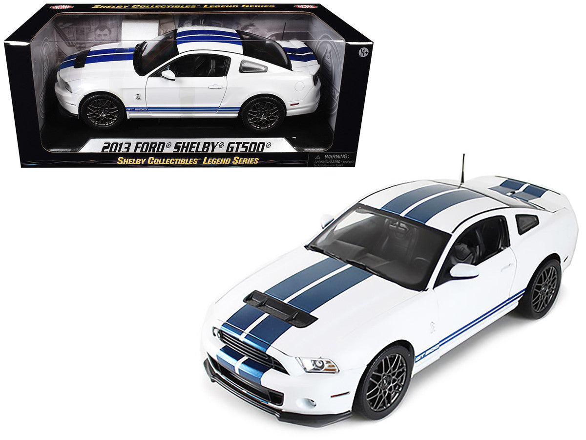 2013 Ford Shelby Cobra GT500 SVT White with Blue Stripes 1/18 Diecast Car Model by Shelby Collectibles-2