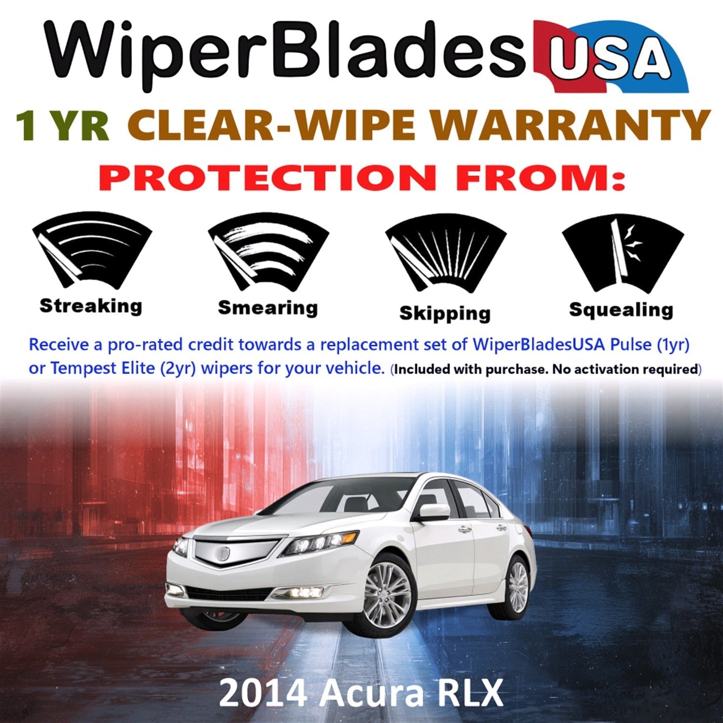 2014 Acura RLX Wiper Blades Set w/1yr Wear Warranty (Set of 2) Pulse Beam Wipers-1