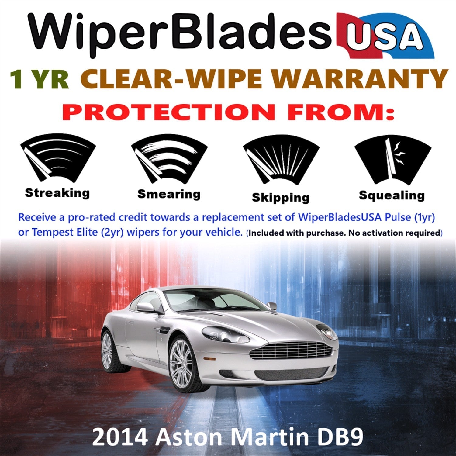 2014 Aston Martin DB9 Wiper Blades w/1yr Wear Warranty (Set of 2) Wipers-1