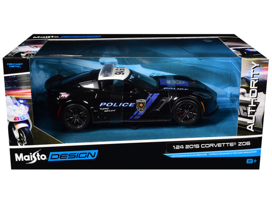 2015 Chevrolet Corvette Z06 ’Police’ Black with Blue Stripes and White Top ’Maisto Design Authority’ Series 1/24