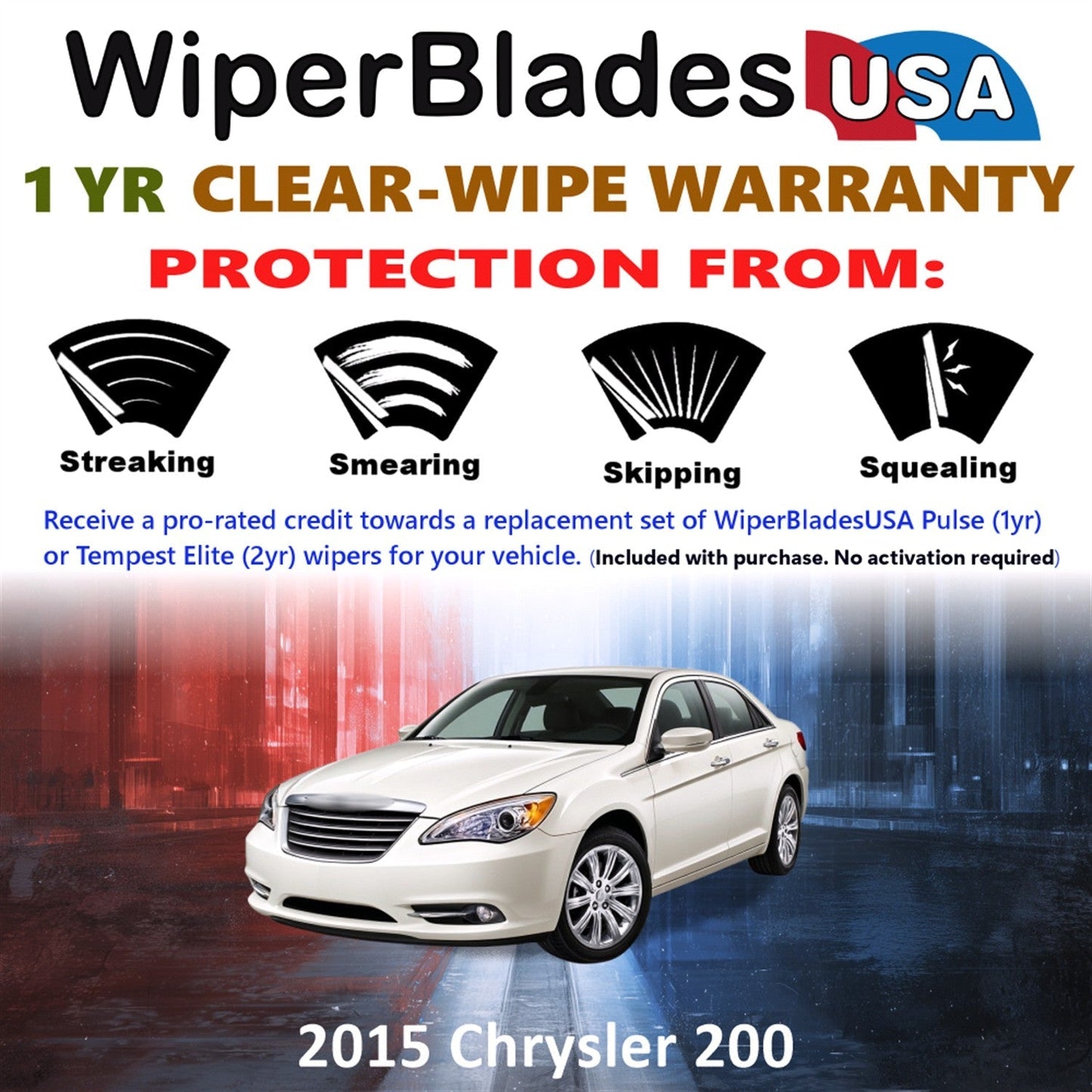 2015 Chrysler 200 Wiper Blades Set w/1yr Warranty (Set of 2) Pulse Beam Wipers-1