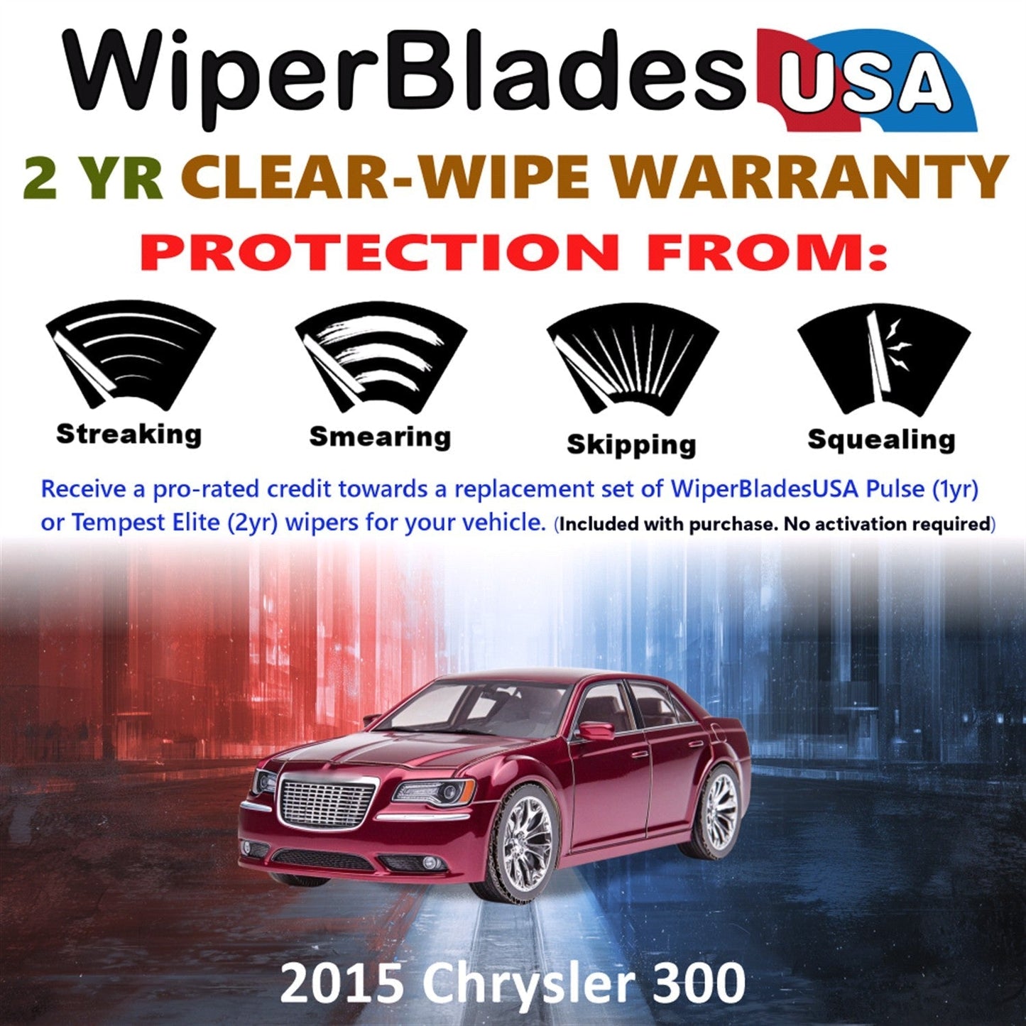 2015 Chrysler 300 Wiper Blades Set w/2yr Wear Warranty (Set of 2) Tempest Elite-1
