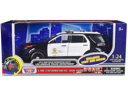 2015 Ford Police Interceptor Utility Black and White "Los Angeles Police Department (LAPD)" with Flashing Light Bar and Front and Rear Lights and Sounds 1/24 Diecast Model Car by Motormax-2