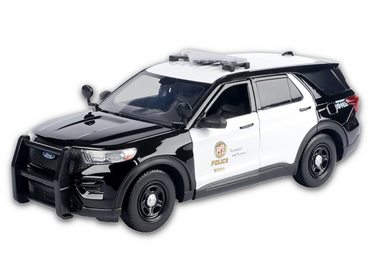 2015 Ford Police Interceptor Utility Black and White "Los Angeles Police Department (LAPD)" with Flashing Light Bar and Front and Rear Lights and Sounds 1/24 Diecast Model Car by Motormax-1