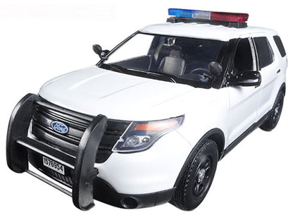2015 Ford Police Interceptor Utility White with Flashing Light Bar and Front and Rear Lights and 2 Sounds 1/24 Diecast Model Car by Motormax-1