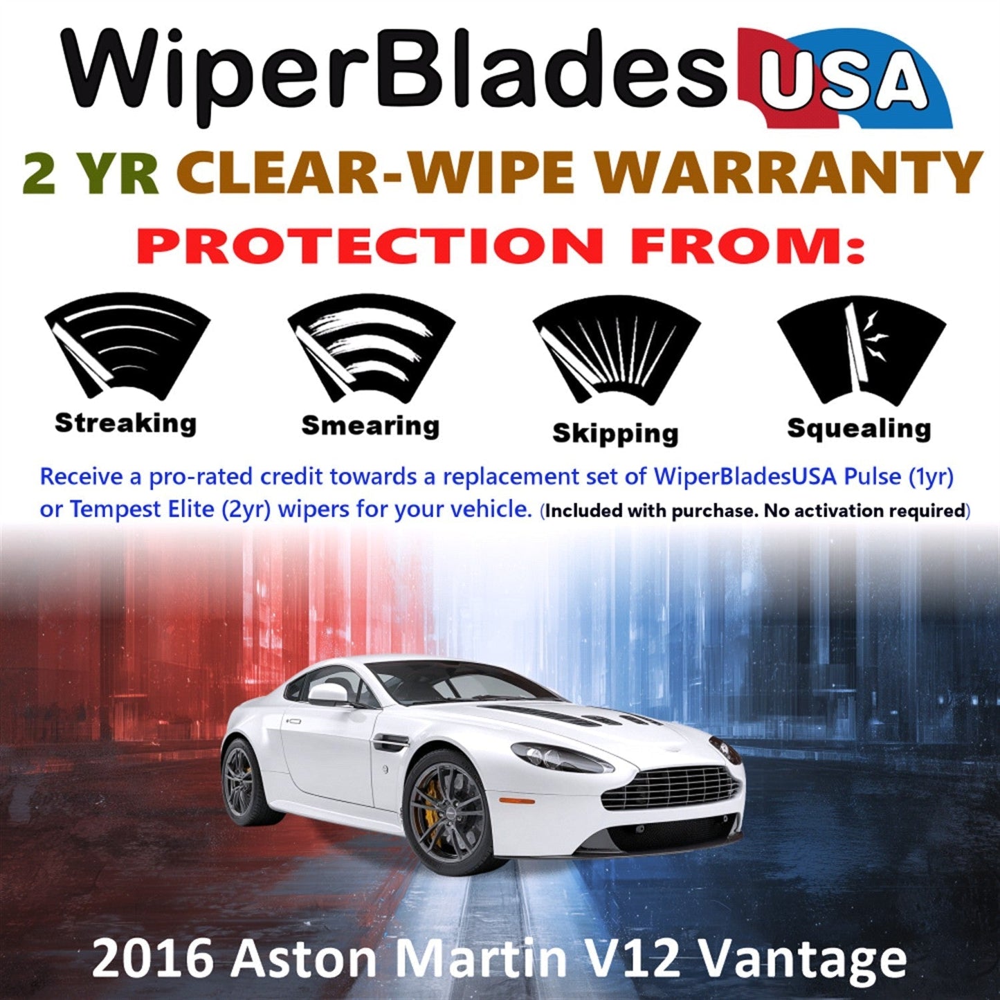 2016 Aston Martin V12 Vantage Wiper Blades w/2yr Wear Warranty (Set of 2) Wipers-1