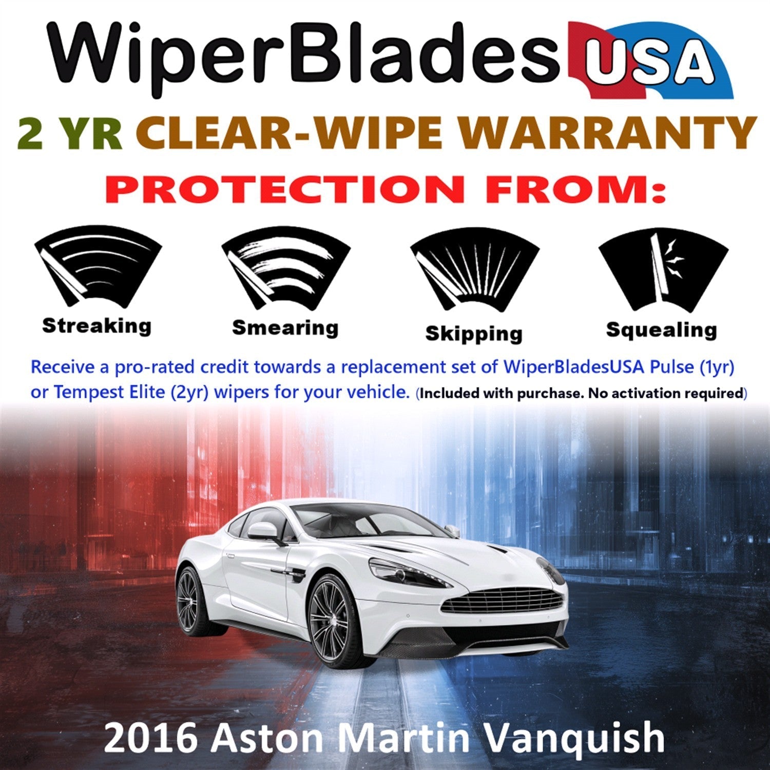 2016 Aston Martin Vanquish Wiper Blades w/2yr Wear Warranty (Set of 2) Wipers-1