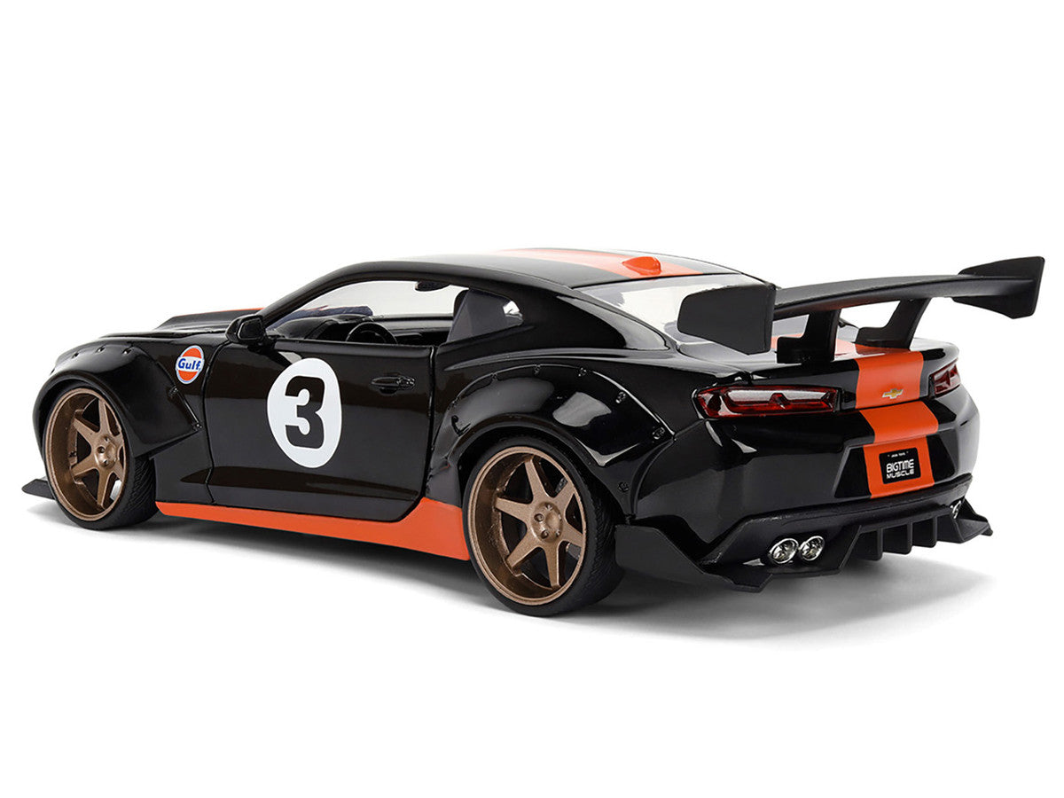 2016 Chevrolet Camaro #3 "Gulf Oil" Black with Orange Stripe "Wide Body" Series 1/24 Diecast Model Car by Jada-4