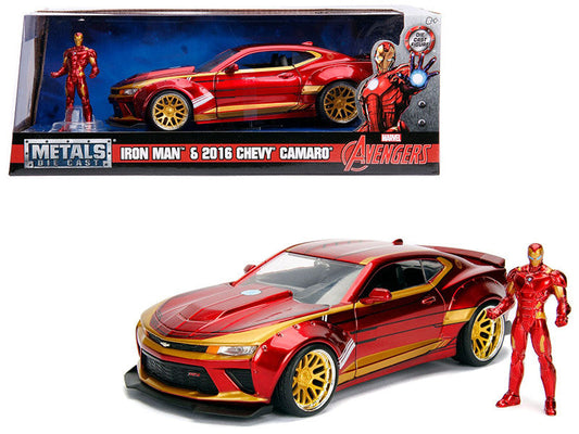2016 Chevrolet Camaro with Iron Man Diecast Figure "Marvel" Series 1/24 Diecast Model Car by Jada-0