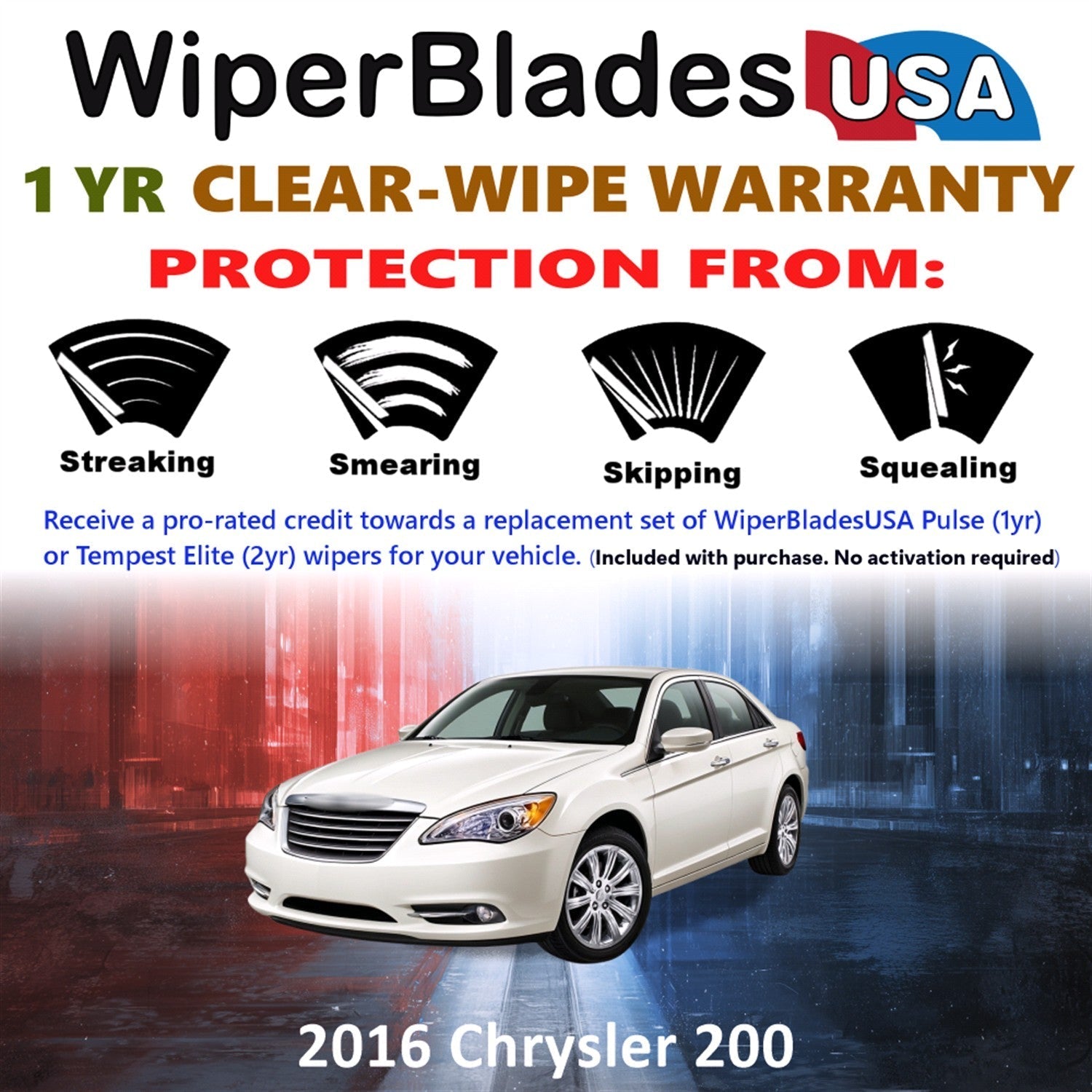 2016 Chrysler 200 Wiper Blades Set w/1yr Warranty (Set of 2) Pulse Beam Wipers-1