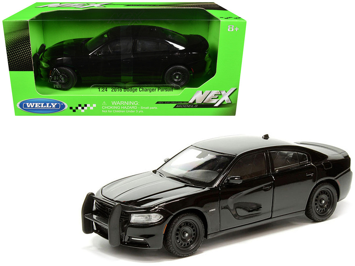 2016 Dodge Charger Pursuit Police Interceptor Black Unmarked "Police Pursuit" Series 1/24 Diecast Model Car by Welly-0
