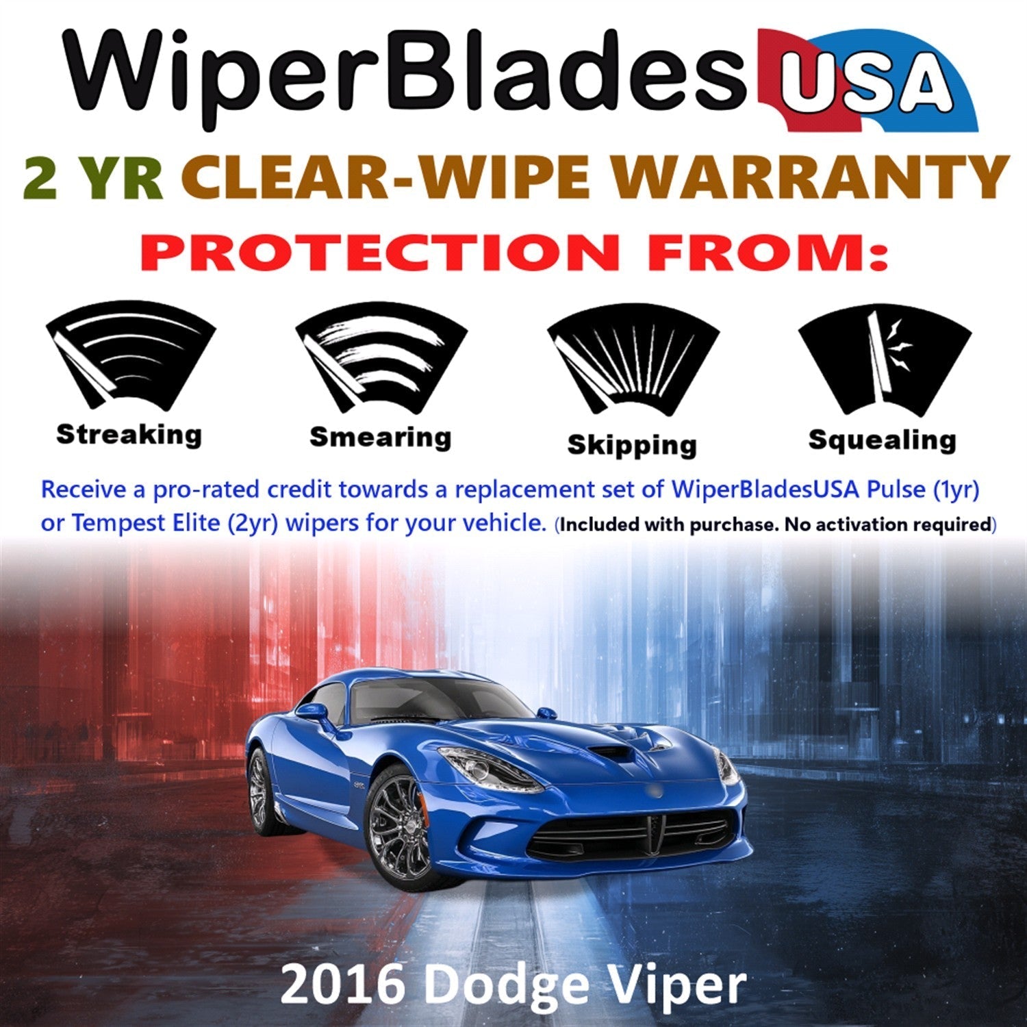 2016 Dodge Viper Wiper Blades Set w/2yr Warranty (Set of 2) Tempest Elite Wipers-1