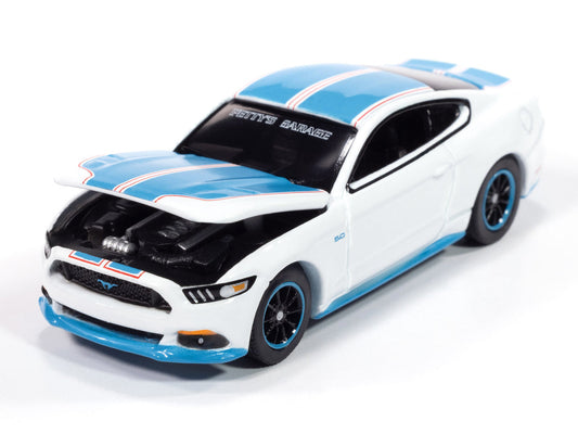 2016 Ford Mustang GT King Premier Edition "Petty's Garage" Oxford White with Petty Blue Stripes "Modern Muscle" Series 1/64 Diecast Model Car by Auto World-1