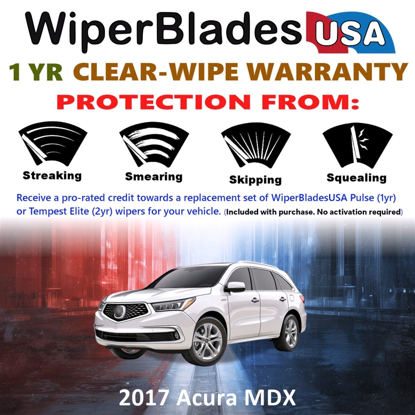 2017 Acura MDX Wiper Blades w/1yr Wear Warranty (Set of 3) w/Rear Wipers-1