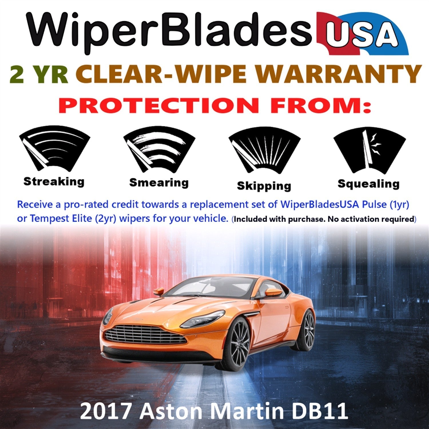 2017 Aston Martin DB11 Wiper Blades w/2yr Wear Warranty (Set of 2) Beam Wipers-1
