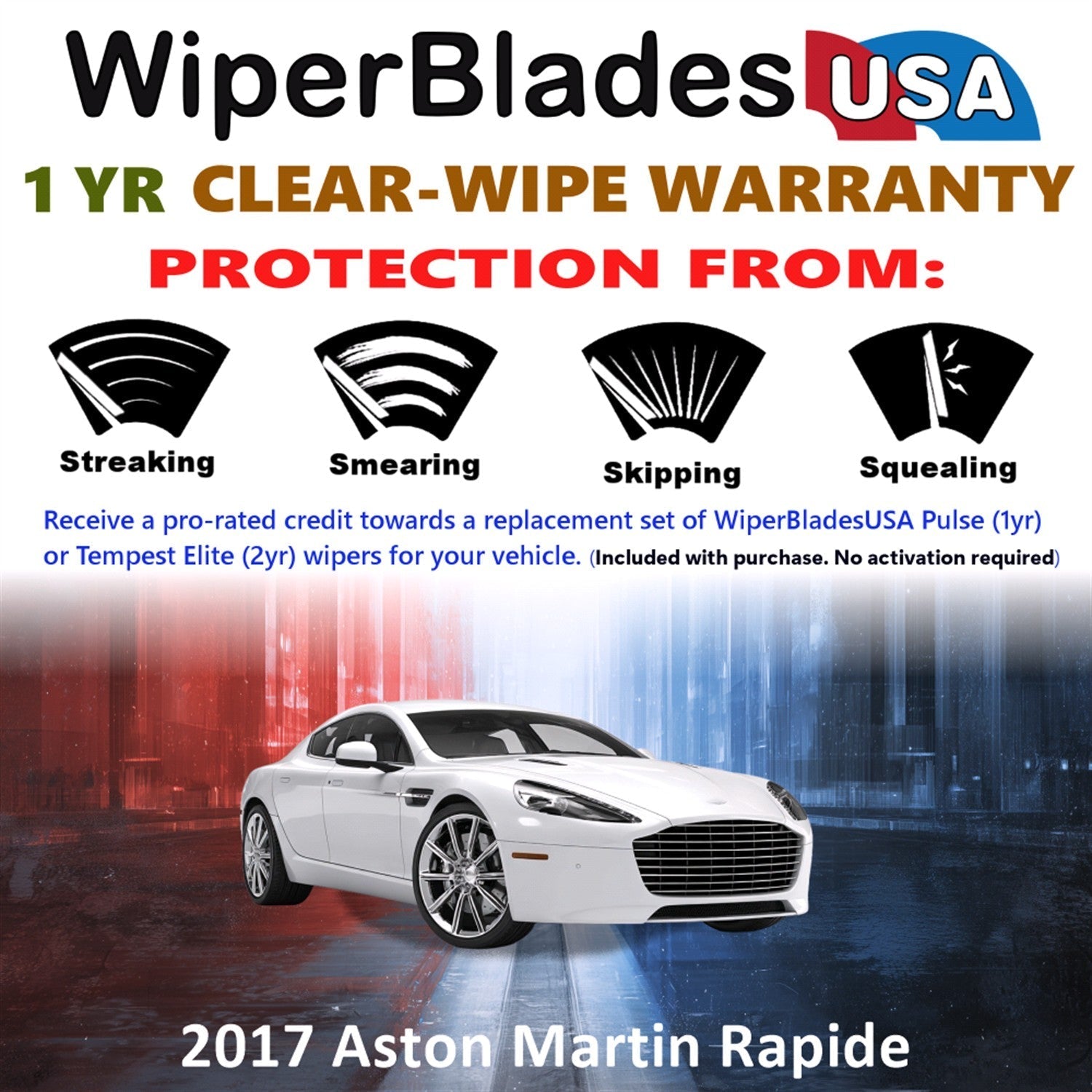 2017 Aston Martin Rapide Wiper Blades w/1yr Wear Warranty (Set of 2) Wipers-1