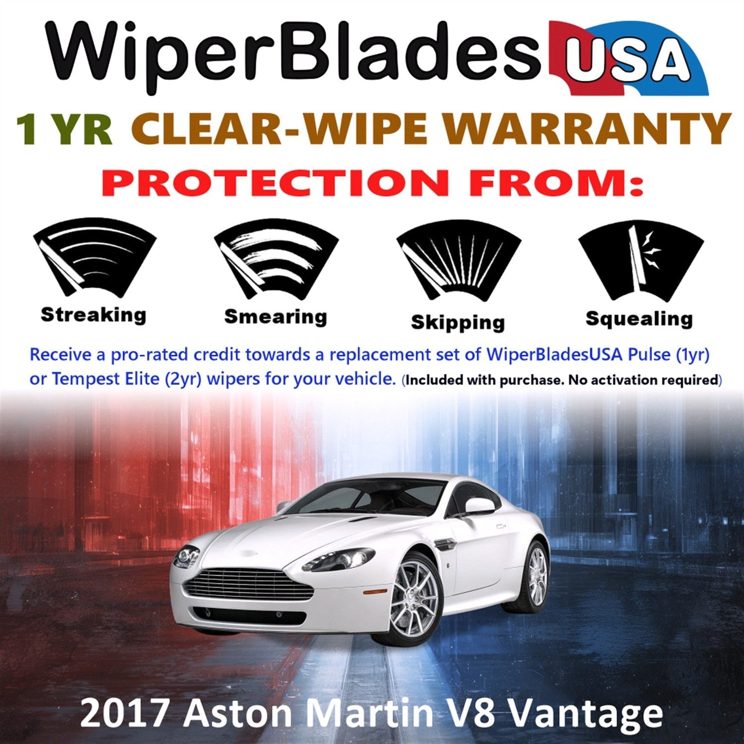 2017 Aston Martin V8 Vantage Wiper Blades w/1yr Wear Warranty (Set of 2) Wipers-1
