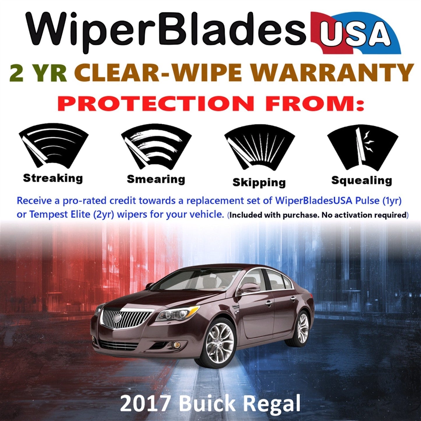 2017 Buick Regal Wiper Blades Set w/2yr Warranty (Set of 2) Tempest Elite Wipers-1