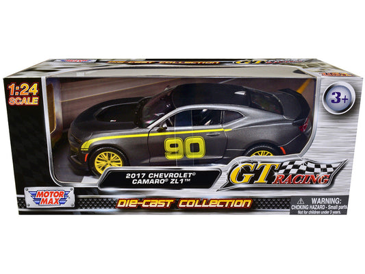 2017 Chevrolet Camaro ZL1 #90 Matt Gray with Yellow Stripes "GT Racing" Series 1/24 Diecast Model Car by Motormax-0