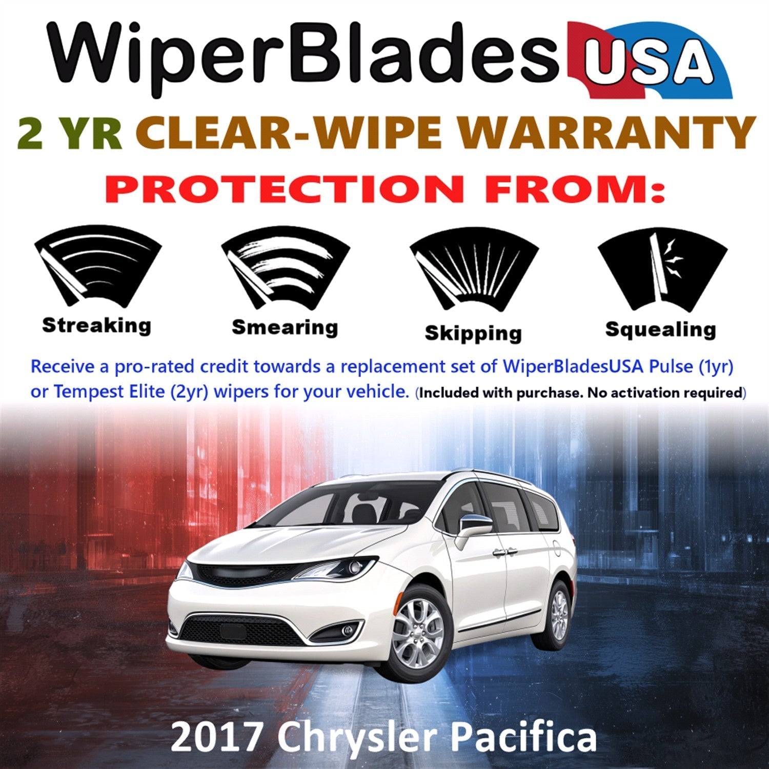2017 Chrysler Pacifica Wiper Blades w/2yr Wear Warranty (Set of 2) Beam Wipers-1