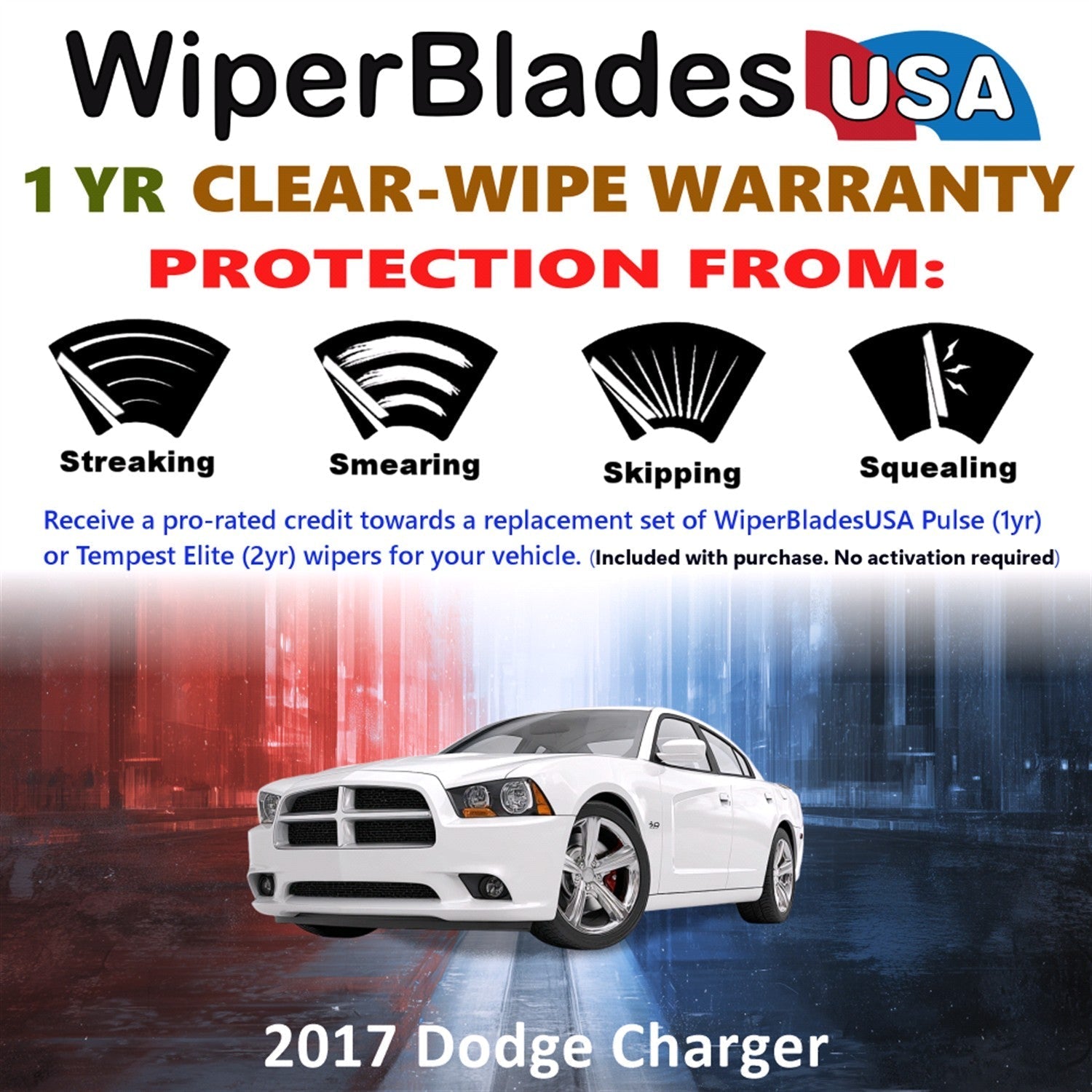 2017 Dodge Charger Wiper Blades Set w/1yr Warranty (Set of 2) Pulse Beam Wipers-1