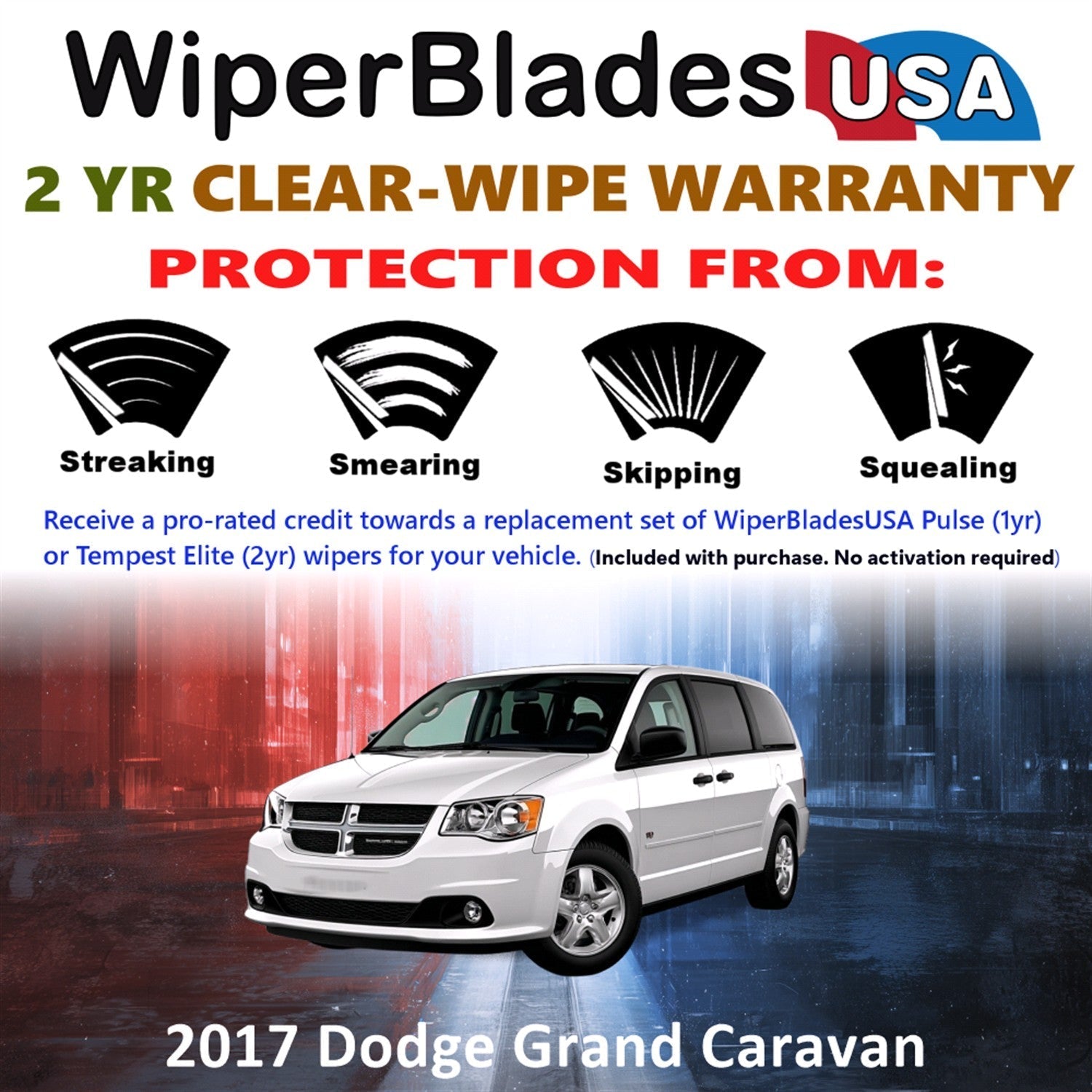 2017 Dodge Grand Caravan Wiper Blades w/2yr Warranty (Set of 3) w/Rear Wipers-1