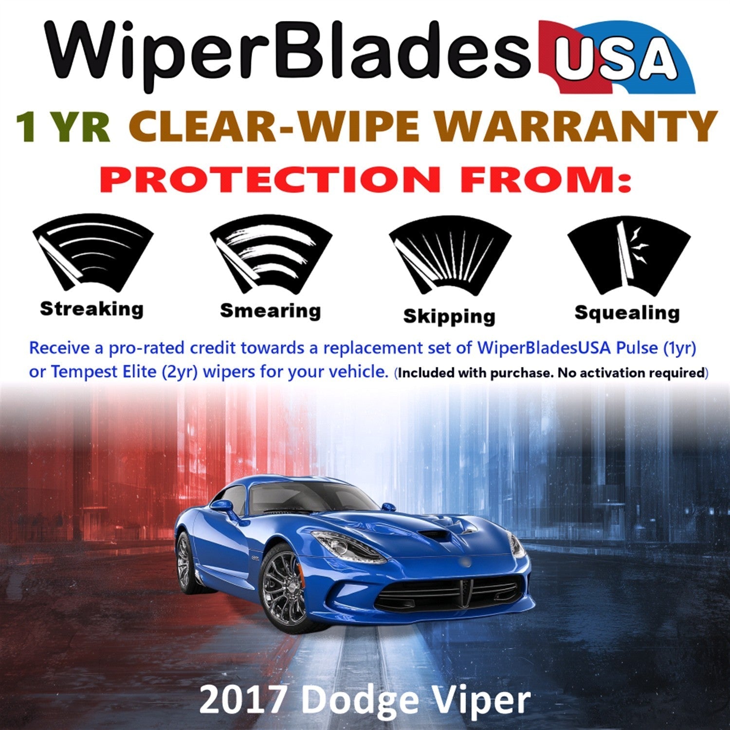 2017 Dodge Viper Wiper Blades Set w/1yr Warranty (Set of 2) Pulse Beam Wipers-1