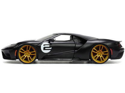 2017 Ford GT #2 Matt Black with Silver Stripes and Gold Wheels "Bigtime Muscle" Series 1/24 Diecast Model Car by Jada-2