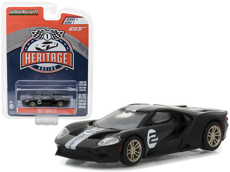 2017 Ford GT Black #2 - Tribute to 1966 Ford GT40 MK II #2 Racing Heritage Series 1 1/64 Diecast Model Car by Greenlight-0