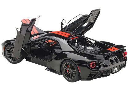 2017 Ford GT Shadow Black with Orange Stripes 1/18 Model Car by Autoart-1