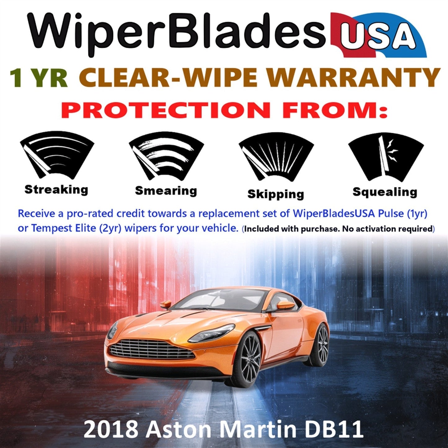 2018 Aston Martin DB11 Wiper Blades w/1yr Wear Warranty (Set of 2) Wipers-1