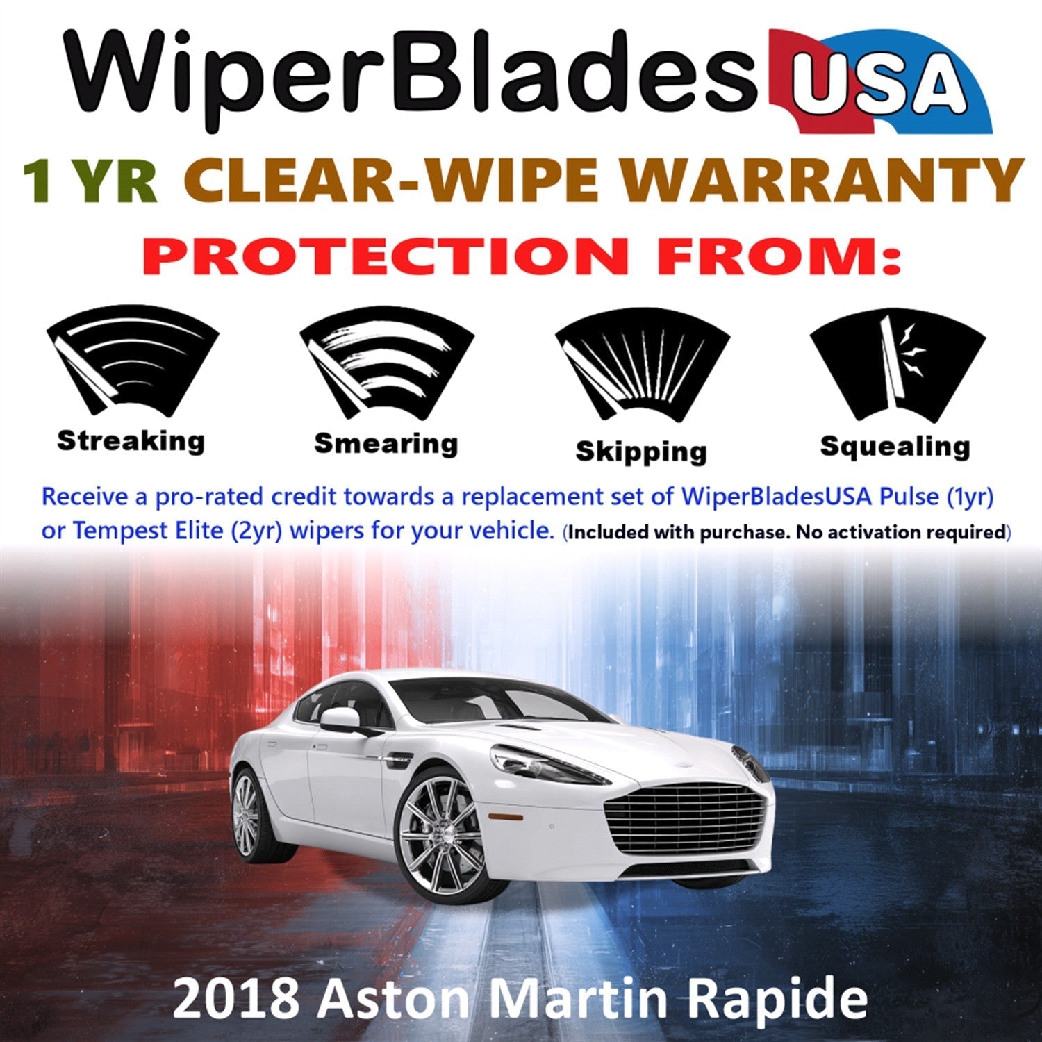 2018 Aston Martin Rapide Wiper Blades w/1yr Wear Warranty (Set of 2) Wipers-1