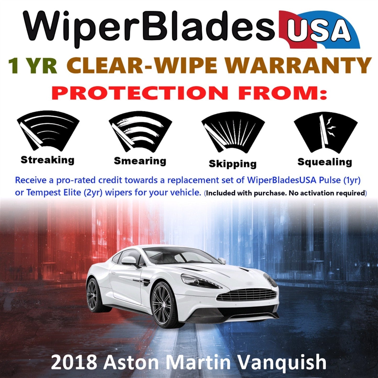 2018 Aston Martin Vanquish Wiper Blades w/1yr Wear Warranty (Set of 2) Wipers-1