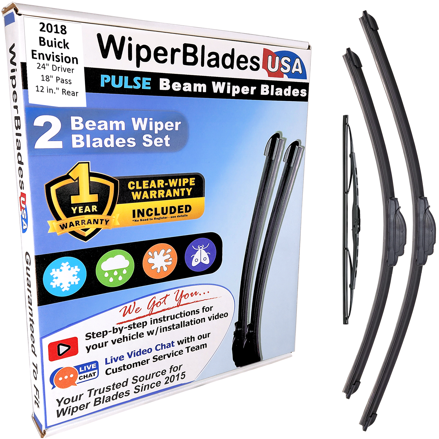 2018 Buick Envision Wiper Blades w/1yr Wear Warranty (Set of 3) w/Rear Wipers-0