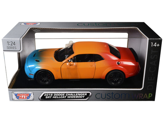 2018 Dodge Challenger SRT Hellcat Widebody Blue Orange and Red Gradient "Custom Wrap" Series 1/24 Diecast Model Car by Motormax-0