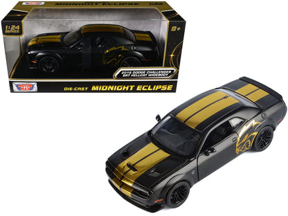 2018 Dodge Challenger SRT Hellcat Widebody Matt Black with Gold Stripes and Graphics "Midnight Eclipse" Series 1/24 Diecast Model Car by Motormax-4