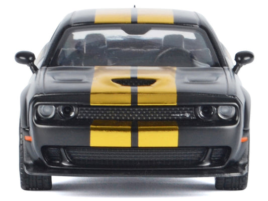 2018 Dodge Challenger SRT Hellcat Widebody Matt Black with Gold Stripes and Graphics "Midnight Eclipse" Series 1/24 Diecast Model Car by Motormax-0