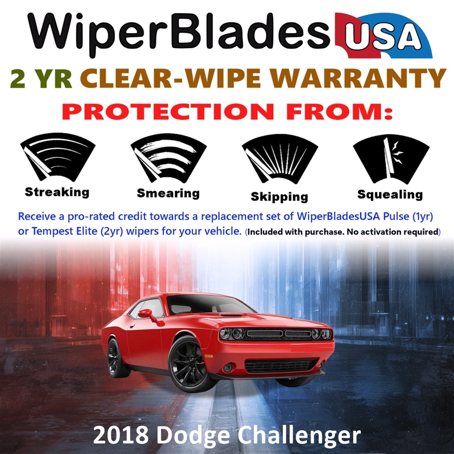 2018 Dodge Challenger Wiper Blades w/2yr Wear Warranty (Set of 2) Beam Wipers-1