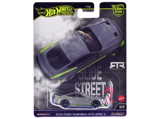 2018 Ford Mustang RTR Spec 5 Gray "Slide Street 2" Series Diecast Model Car by Hot Wheels-2
