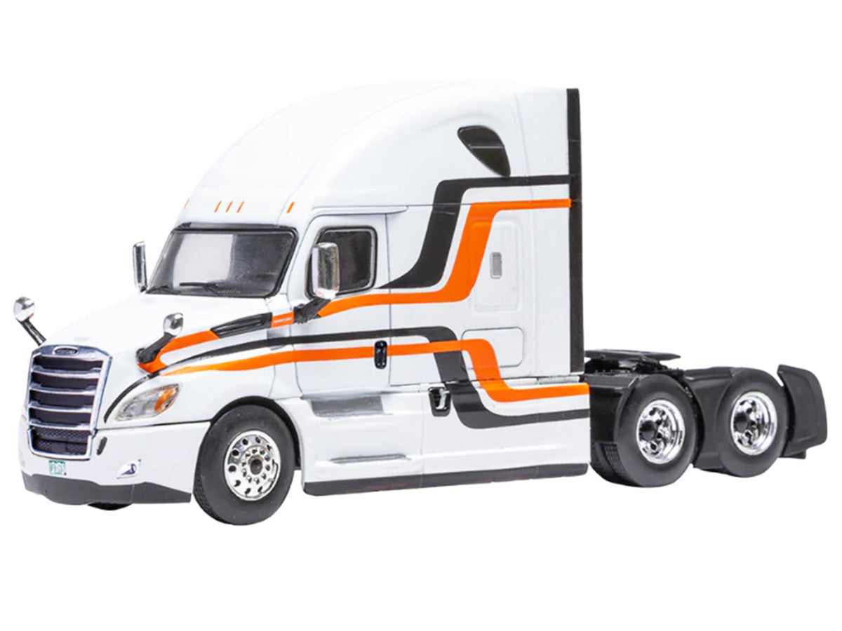 2018 Freightliner Cascadia Truck Tractor White with Black and Orange Stripes 1/64 Diecast Model by IXO Models-0