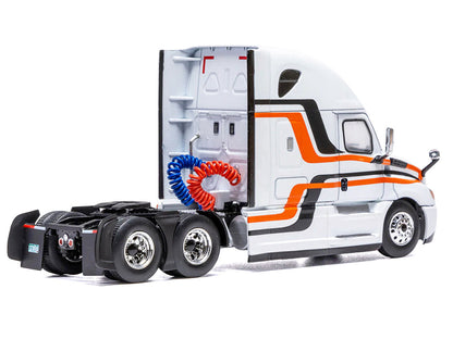 2018 Freightliner Cascadia Truck Tractor White with Black and Orange Stripes 1/64 Diecast Model by IXO Models-1
