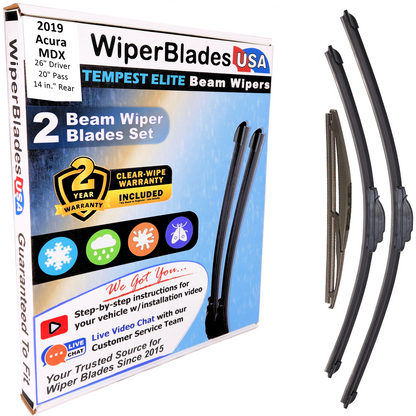 2019 Acura MDX Wiper Blades w/2yr Wear Warranty (Set of 3) w/Rear Beam Wipers-0