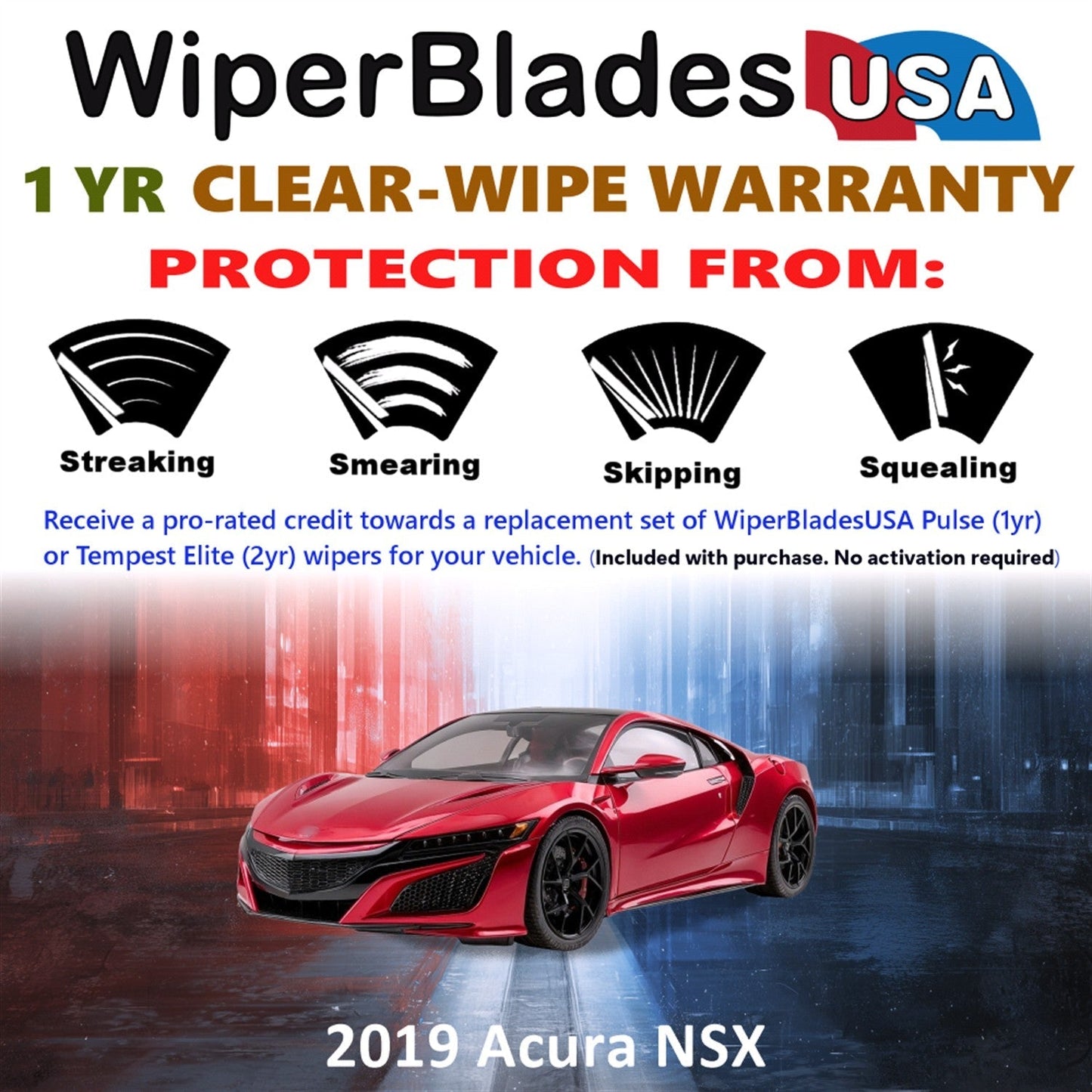 2019 Acura NSX Wiper Blades Set w/1yr Wear Warranty (Set of 2) Pulse Beam Wipers-1