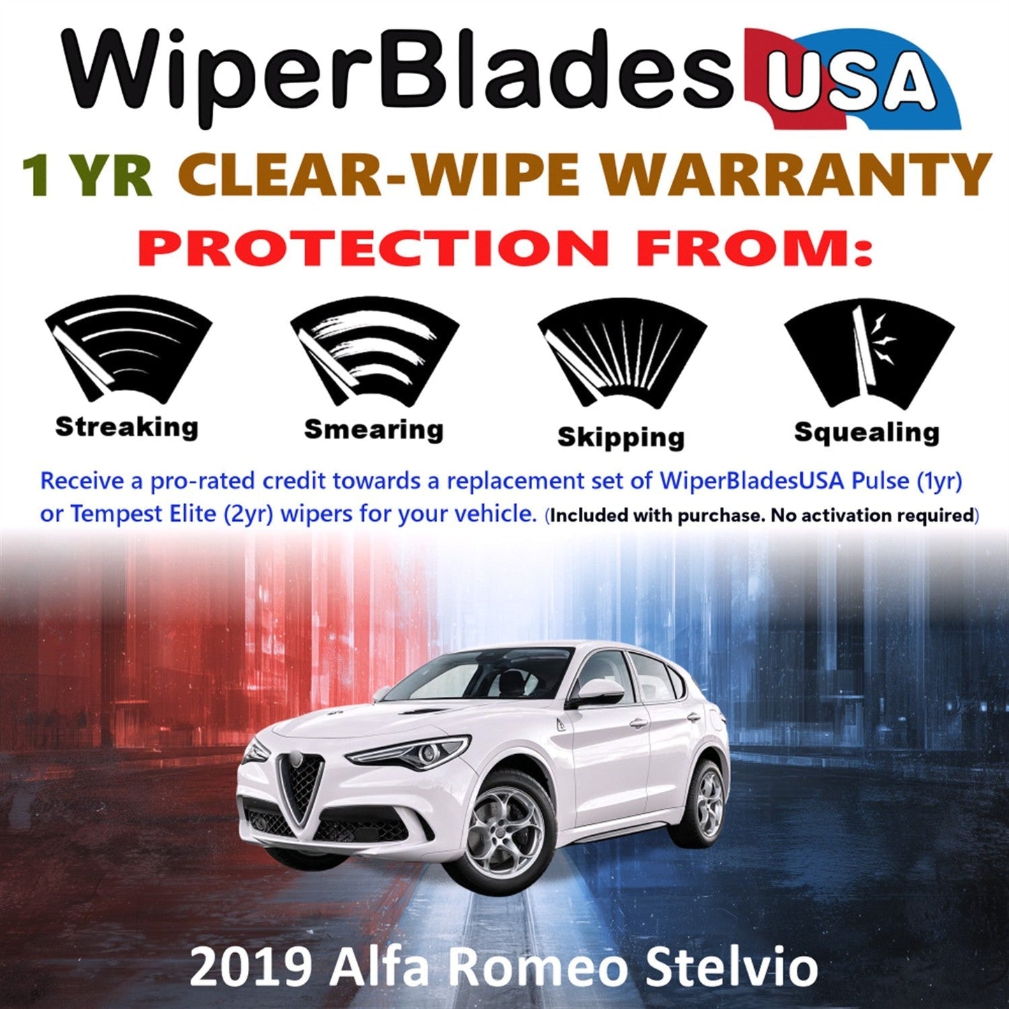 2019 Alfa Romeo Stelvio Wiper Blades w/1yr Wear Warranty (Set of 2) Wipers-1