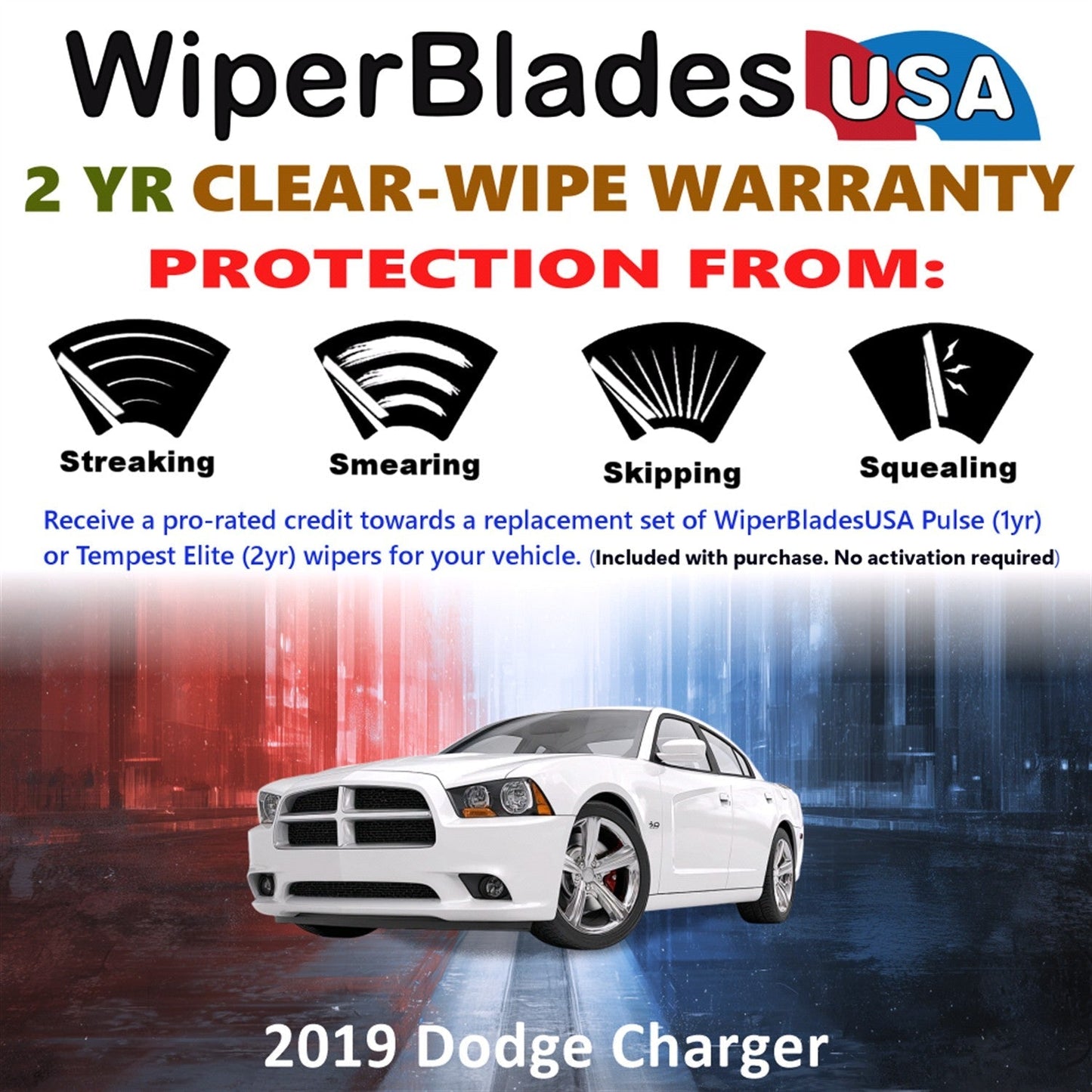 2019 Dodge Charger Wiper Blades Set w/2yr Wear Warranty (Set of 2) Tempest Elite-1