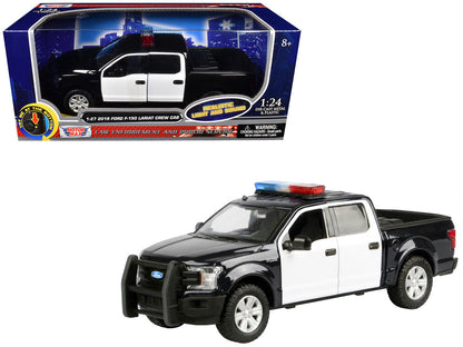 2019 Ford F-150 Lariat Crew Cab Pickup Truck Black and White with Flashing Light Bar and Front and Rear Lights and Sounds 1/27 Diecast Model Car by Motormax-0