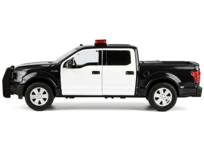 2019 Ford F-150 Lariat Crew Cab Pickup Truck Black and White with Flashing Light Bar and Front and Rear Lights and Sounds 1/27 Diecast Model Car by Motormax-2